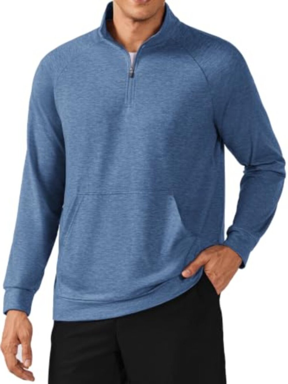 Men's Quarter Zip Pullover Lightweight Sweatshirt Mock Neck Kangaroo Pocket